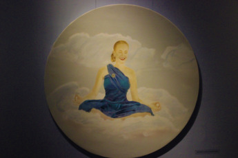 Buenos Aires, Argentina.- In the image taken on Sunday, September 8, 2019, Eva Perón meditating, emulating a Buddhist figure. In the temporary rooms of the Eva Perón Museum, in the Palermo neighborhood of the Autonomous City of Buenos Aires, you can visit the “Asteroid 1569 Evita” exhibition by the artist Mariana Olmi. Multifaceted artist, painter, singer and designer, Marina Olmi presents a new set of large oil paintings where Evita is the main protagonist. The artist transmits in her works a peculiar humor, demystifying the figure of Eva by placing her on the most unusual stages and times. The exhibition will remain open from Tuesday to Sunday, from 11 a.m. to 7 p.m. until November 4.