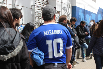 La Plata, Argentina.- In the image taken today September 6, 2019, dozens of supporters of Gymnastics Fencing La Plata will approach the clubhouse in the city of La Plata, after it was confirmed that Diego Armando Maradona will be the new Technical Director of the first division football team. The Institution said that only those who are partners of the entity would enter the stadium, which meant that many wanted to secure a place in the stands. Many of the new members have declared that they are not supporters of the Platense club, but the love of many Argentines for Maradona overcomes these barriers. Gymnastics and Fencing La Plata is a modest club in the city of La Plata, the capital of the province of Buenos Aires, which although it is one of the oldest football clubs in Argentina, has never obtained an official first division championship and Currently fighting to not descend to second division.