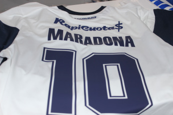 La Plata, Argentina.- In the image taken today September 6, 2019 at the headquarters of the Gymnastics and Fencing Club La Plata images of the club shirt that Diego Maradona will start directing in the next few days with his name, which was sold in the clubhouse, crowded with supporters wanting to join the club. Gymnastics and Fencing La Plata is a modest club in the city of La Plata, the capital of the province of Buenos Aires, which although it is one of the oldest football clubs in Argentina, has never obtained an official first division championship and Currently fighting to not descend to second division. The coming of Maradona as Technical Director is taken by the institution as an opportunity to generate more partners and sell his shirt.