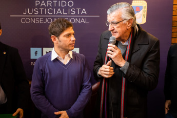 Buenos Aires, Argentina.- The candidate for Governor of the province of Buenos Aires, Axel Kicillof, of the Frente de Todos participated today on September 11, 2019 of the National Council meeting of the Justicialist Party (PJ Peronist) of the province of Buenos Aires . In the photo Axel Kicillof with José Luis Gioja President of the Justicialist Party (right).