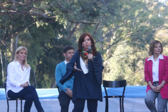 LA PLATA, ARGENTINA.- The candidate for governor of the Province of Buenos Aires for the Front of All, Axel Kicillof (SECOND OF THE LEFT), made today Wednesday October 23, 2019 the closing of his campaign in La Plata, capital of The province of Buenos Aires. He was accompanied by the candidate for vice president, Senator Cristina Fernández (THIRD OF THE LEFT)). The candidate for vice governor and current mayor of La Matanza, Verónica Magario (FIRST LEFT), also participated in the campaign closure; and the applicant for mayor of La Plata, Florencia Saintout (FIRST OF THE RIGHT).