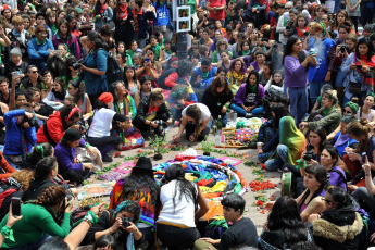 La Plata, Argentina.- Today, October 13, 2019, thousands of women participate in the workshops of the National Meeting of Women in the city of La Plata. In the afternoon a national women's march will be held that will conclude at the Unique Stadium of that City. There was also a "tetazo" in front of the Cathedral of La Plata for the separation of the Church from the State. On the second day of the 34th National Meeting of Women, hundreds of women demonstrated in front of the emblematic building, which is fenced and guarded by a hundred women police