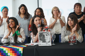 BUENOS AIRES, ARGENTINA.- Referents women from political spaces that are members of the Frente de Todos, a political space with a Peronist majority that promotes the most voted formula in the last primary elections in Argentina that has Alberto Fernández as candidate for President and Cristina Kirchner as candidate for Vice President, held on Wednesday, October 9, 2019 a press conference in the Aula Magna of the Unmet University (Sarmiento 2037) to publicize the political position of the front facing the National Meeting of Women that will take place from 12 to 14 October in La Plata, province of Buenos Aires.