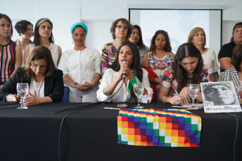 BUENOS AIRES, ARGENTINA.- Referents women from political spaces that are members of the Frente de Todos, a political space with a Peronist majority that promotes the most voted formula in the last primary elections in Argentina that has Alberto Fernández as candidate for President and Cristina Kirchner as candidate for Vice President, held on Wednesday, October 9, 2019 a press conference in the Aula Magna of the Unmet University (Sarmiento 2037) to publicize the political position of the front facing the National Meeting of Women that will take place from 12 to 14 October in La Plata, province of Buenos Aires.