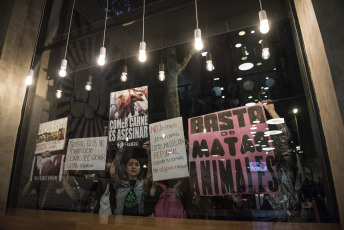 BUENOS AIRES, ARGENTINA.- Activistas por los derechos de los animales marcharon ayer 2 de noviembre de 2019 desde la Plaza de Mayo de la Capital Argentina donde desplegaron tres banderas que encabezaron la marcha hacia el Congreso de la Nación con  las consignas: "Liberación animal", "Basta de esclavismo, Basta de especismo. Si sos neutral en tiempos de injusticia has elegido el lado del opresor. Veganismo es justicia" y "Racismo = Sexismo = Especismo". Participaron activistas independendiente, Anonymous for the Voiceless, Health Save, Animal libre, Voicot, entre otras.