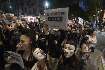 BUENOS AIRES, ARGENTINA.- Animal rights activists marched yesterday, November 2, 2019 from the Plaza de Mayo of the Argentine Capital where they displayed three flags that led the march towards the National Congress with the slogans: "Animal Liberation "," Enough of slavery, Enough of specism. If you are neutral in times of injustice you have chosen the side of the oppressor. Veganism is justice "and" Racism = Sexism = Specism ". Independent activists, Anonymous for the Voiceless, Health Save, Free Animal, Voicot, among others participated.