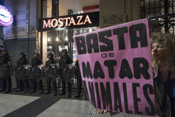 BUENOS AIRES, ARGENTINA.- Activistas por los derechos de los animales marcharon ayer 2 de noviembre de 2019 desde la Plaza de Mayo de la Capital Argentina donde desplegaron tres banderas que encabezaron la marcha hacia el Congreso de la Nación con  las consignas: "Liberación animal", "Basta de esclavismo, Basta de especismo. Si sos neutral en tiempos de injusticia has elegido el lado del opresor. Veganismo es justicia" y "Racismo = Sexismo = Especismo". Participaron activistas independendiente, Anonymous for the Voiceless, Health Save, Animal libre, Voicot, entre otras.