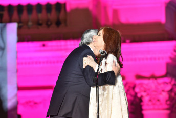 BUENOS AIRES, ARGENTINA.- In the photo taken on December 10, 2019, Alberto Fernández with the Vice President, Cristina Fernández de Kirchner, in Plaza de Mayo. In what was the closing of the day in which he assumed the presidency, Alberto Fernández gave his first speech before the Plaza de Mayo, from a stage installed in front of the Casa Rosada before tens of thousands of people celebrated his assumption within the framework of A music and art festival.