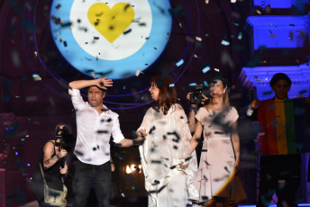 BUENOS AIRES, ARGENTINA.- In the photo taken on December 10, 2019, the Vice President, Cristina Fernández de Kirchner (center) with the new Governor of the Province of Buenos Aires, Axel Kicillof (left) and the girlfriend of the new President, Fabiola Yañez (right) after her speech in Plaza de Mayo. In what was the closing of the day in which he assumed the presidency, Alberto Fernández gave his first speech before the Plaza de Mayo, from a stage installed in front of the Casa Rosada before tens of thousands of people celebrated his assumption within the framework of A music and art festival.