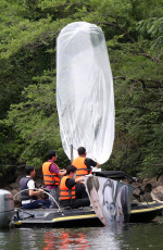 Paju, South Korea.- In the photo released today, June 27, one of the balloons containing anti-Pyongyang leaflets that Fighters for a Free North Korea claimed it sent toward North Korea in the South Korean border town of Paju, north of Seoul , on June 22, 2020. The group is a Seoul-based organization of North Korean defectors advocating North Korean human rights. The balloon was unsuccessfully sent and was discovered at a hill in the nearby border town of Hongcheon at around 10 a.m. on June 23. This came amid escalating inter-Korean tensions caused by leaflet distribution. The Seoul government has declared a crackdown on such activities.