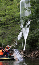 Paju, South Korea.- In the photo released today, June 27, one of the balloons containing anti-Pyongyang leaflets that Fighters for a Free North Korea claimed it sent toward North Korea in the South Korean border town of Paju, north of Seoul , on June 22, 2020. The group is a Seoul-based organization of North Korean defectors advocating North Korean human rights. The balloon was unsuccessfully sent and was discovered at a hill in the nearby border town of Hongcheon at around 10 a.m. on June 23. This came amid escalating inter-Korean tensions caused by leaflet distribution. The Seoul government has declared a crackdown on such activities.