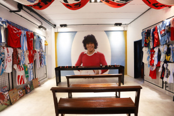 Buenos Aires, Argentina - In the photos, shows the sanctuary that was installed in the Argentinos Juniors club to honor former football star Diego Armando Maradona, in Buenos Aires, Argentina. This is the institution where the "10" made his professional debut, on October 20, 1976, at the age of 15, in the 1-0 victory over Talleres de Córdoba.