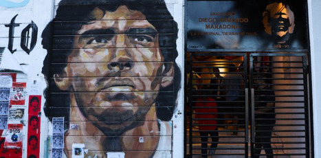 Buenos Aires, Argentina - In the photos, shows the sanctuary that was installed in the Argentinos Juniors club to honor former football star Diego Armando Maradona, in Buenos Aires, Argentina. This is the institution where the "10" made his professional debut, on October 20, 1976, at the age of 15, in the 1-0 victory over Talleres de Córdoba.