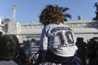 La Plata, Argentina.- In the photos taken on September 16, 2021, fans and partners of Gimnasia y Esgrima La Plata honored Diego Armando Maradona, who died on November 25, at the Bosque stadium with the presentation of a mural made in the mosaic technique on the second anniversary of the debut of the "10" as team coach, on September 15, 2019 against Racing Club.