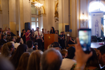 Buenos Aires, Argentina.- In the photos taken on March 9, 2023, Lali Espósito participates in the ceremony where she was declared a Buenos Aires Cultural Personality, after being the first woman to fill the Vélez stadium. At the end of the ceremony, she sang two of her hits, Diva and Soy.