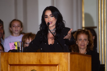 Buenos Aires, Argentina.- In the photos taken on March 9, 2023, Lali Espósito participates in the ceremony where she was declared a Buenos Aires Cultural Personality, after being the first woman to fill the Vélez stadium. At the end of the ceremony, she sang two of her hits, Diva and Soy.