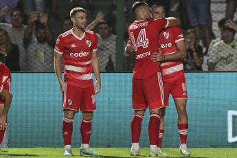 Junín, Argentina.- In the photos taken on March 19, 2023, during the match between River Plate and Sarmiento for the Professional League at the Eva Perón Stadium. Martín Demichelis's team reached the top of the Professional League with its 2-0 victory against Sarmiento.