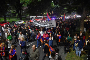 Buenos Aires, Argentina.- In the photos taken on April 24, 2023, some 3,000 people participated in a torchlight march to commemorate the 108th anniversary of the Armenian Genocide, which started from the UBA Law School, in the Buenos Aires neighborhood de Recoleta, with slogans of justice and reparation, organized by the Inter Youth Table of the Armenian Community of Buenos Aires (MICA). April 24 marked the 108th anniversary of the Armenian Genocide, the massacre of a million and a half people, committed between 1915 and 1923, by the Ottoman Empire, present-day Turkey.