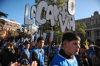 Buenos Aires, Argentina.- In the photos taken on April 13, 2023, various Argentine political and trade union organizations marched in the capital to denounce the ban and judicial persecution of Vice President Cristina Fernández de Kirchner. The demonstration was held in Plaza Lavalle in front of the Palace of Justice, seat of the Supreme Court, where they sought to reverse the decision of the vice president not to run as a candidate for the next presidential elections, after the ruling of the Federal Oral Court 2.