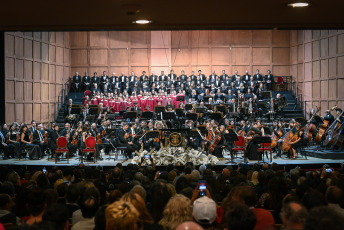 La Plata, Argentina.- In the photos taken on April 20, 2023, during the reopening of the "Alberto Ginastera" room of the Teatro Argentino de La Plata after having completed the work to enhance the building. The reopening of the establishment with capacity for 1,780, after an investment of more than 350 million pesos, began with the Argentine National Anthem and then offered Symphony No. 9 by Ludwig van Beethoven.