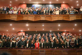 La Plata, Argentina.- In the photos taken on April 20, 2023, during the reopening of the "Alberto Ginastera" room of the Teatro Argentino de La Plata after having completed the work to enhance the building. The reopening of the establishment with capacity for 1,780, after an investment of more than 350 million pesos, began with the Argentine National Anthem and then offered Symphony No. 9 by Ludwig van Beethoven.