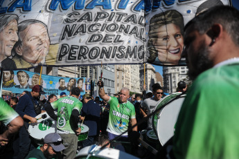 Buenos Aires, Argentina.- In the photos taken on April 13, 2023, various Argentine political and trade union organizations marched in the capital to denounce the ban and judicial persecution of Vice President Cristina Fernández de Kirchner. The demonstration was held in Plaza Lavalle in front of the Palace of Justice, seat of the Supreme Court, where they sought to reverse the decision of the vice president not to run as a candidate for the next presidential elections, after the ruling of the Federal Oral Court 2.