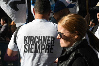 Buenos Aires, Argentina.- In the photos taken on April 13, 2023, various Argentine political and trade union organizations marched in the capital to denounce the ban and judicial persecution of Vice President Cristina Fernández de Kirchner. The demonstration was held in Plaza Lavalle in front of the Palace of Justice, seat of the Supreme Court, where they sought to reverse the decision of the vice president not to run as a candidate for the next presidential elections, after the ruling of the Federal Oral Court 2.