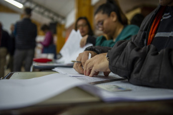 Bariloche, Argentina.- In the photos taken on April 16, 2023, Argentines participate in the provincial and municipal elections in Bariloche, Argentina. The 2023 Argentina Elections began with the provincial and municipal elections, starting the country's electoral calendar.