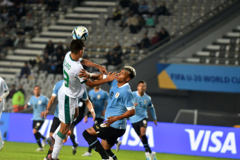 La Plata, Argentina.- In the photos taken on May 22, 2023, during the match between Uruguay and Iraq in a match played at the Estadio Único 'Diego Armando Maradona' in La Plata. Uruguay debuted in the Under 20 World Cup in Argentina with a 4-0 win over Iraq, catapulting it to the top of Group E. Matías Abaldo, Andrés Ferrari, Facundo González and Alan Matturro, scored the goals that gave them the first three points to those directed by Marcelo Broli.