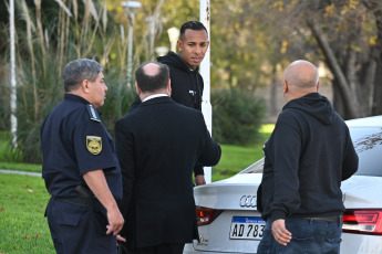 Buenos Aires, Argentina.- In the photos taken on May 17, 2023, in the Lomas de Zamora courts, one of the last days of the trial took place against the Boca Juniors football player, Sebastián Villa (center), for allegedly having hit and threatened his ex-girlfriend Daniela Cortés in 2020. During the conference, the plea of prosecutor Sergio Anauati was heard, who requested that Court No. 3 sentence him to two years and three months in prison for conditional execution for the crime of minor injuries and threats, in addition to prohibiting him from approaching the victim.