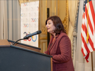 Buenos Aires, Argentina.- In the photos taken on May 8, 2023, the Minister of Labor, Raquel Olmos (photo), together with the United States Ambassador to Argentina, Marc Stanley, hosts a meeting at the United States Embassy in Argentina, in the field of the Argentina-United States Labor Dialogue that both countries will carry out within the framework of MPower, an initiative that reaffirms the shared perspective on the importance of the rights of workers in the framework of the celebrations for the 200 years of friendship between both countries.