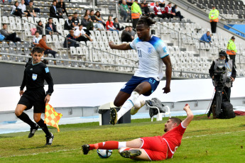 La Plata, Argentina.- In the photos taken on May 22, 2023, during the match between England and Tunisia in the Sub20 World Cup in Argentina at the Único Diego Maradona stadium in La Plata. With a header from striker Dane Scarlett, European champions England beat Tunisia 1-0. England, seeks its second world tournament after the one obtained in 2017, for which it leads Group E with three points.