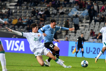 La Plata, Argentina.- In the photos taken on May 22, 2023, during the match between Uruguay and Iraq in a match played at the Estadio Único 'Diego Armando Maradona' in La Plata. Uruguay debuted in the Under 20 World Cup in Argentina with a 4-0 win over Iraq, catapulting it to the top of Group E. Matías Abaldo, Andrés Ferrari, Facundo González and Alan Matturro, scored the goals that gave them the first three points to those directed by Marcelo Broli.