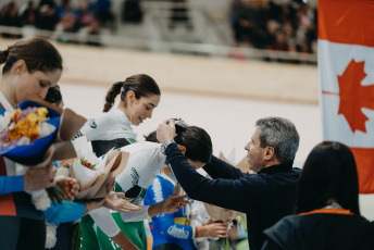 San Juan, Argentina.- In the photos taken on June 18, 2023, during the closing of the first Pan-American track in history held in San Juan, Argentina. The dispute in both branches of the Madison (also called American) specialty, added to three other finals, ended this Sunday the 2023 edition of the Pan American Cycling Championship. The Canadian track cycling team led the championship medal table, fighting for that first place with the representatives of Colombia and Mexico.