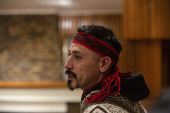 Chubut, Argentina.- In the photos taken on July 27, 2023, during the extradition trial of the Mapuche referent Facundo Jones Huala (photo) in Squadron 36 of the Gendarmerie, in the city of Esquel, province of Chubut. Huala, a fugitive from the Chilean Justice since February 2022 and arrested in Argentina last January, was convicted of arson and illegal possession of weapons committed in Chile in 2013.