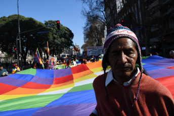 Buenos Aires, Argentina.- In the photos taken on July 1, 2023, indigenous peoples members of the "Third Malón de la Paz" arrived in the city of Buenos Aires after a week of caravan from Jujuy in defense of their territories and resources natural and against the constitutional reform approved by the impulse of the governor and pre-candidate for vice president Gerardo Morales.