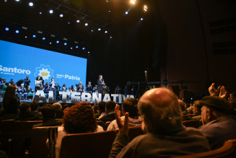 Buenos Aires, Argentina.- In the photos taken on August 8, 2023, the Minister of Economy, Sergio Massa, accompanied the candidate for the Headquarters of Government of the city of Buenos Aires, Leandro Santoro, in his campaign closing ceremony in the Gran Rex theater. Four days after the PASO, Leandro Santoro, candidate for the Union for the Homeland, closed his campaign. In a speech, he assured that within his space "we are not fighting only against a political party, but against a power bloc and against a system that for 16 years has been articulated to use the State for its own benefit."