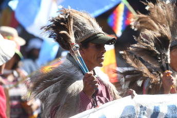 Buenos Aires, Argentina.- In the photos taken on July 1, 2023, indigenous peoples members of the "Third Malón de la Paz" arrived in the city of Buenos Aires after a week of caravan from Jujuy in defense of their territories and resources natural and against the constitutional reform approved by the impulse of the governor and pre-candidate for vice president Gerardo Morales.