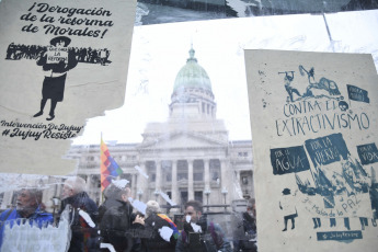 Buenos Aires, Argentina.- In the photos taken on August 23, 2023, the Third Malón de la Paz carried out a mobilization in downtown Buenos Aires and an act in front of Congress. Almost two months after the start of the protests in Jujuy against the constitutional reform -promoted by Governor Gerardo Morales-, human rights organizations made an urgent appeal to the UN for the criminalization of the protesters and the arrest of the lawyer Alberto Nallar, the a magistrate from Jujuy who has been in pretrial detention at home since June 12 when he was arrested as part of the pickets in the province.