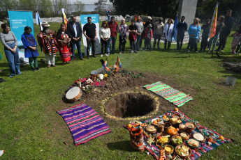 Buenos Aires, Argentina.- In the photos taken on August 31, 2023, members of indigenous peoples celebrate Pachamama on Martin Garcia Island. With offerings, sahumos and sounds of sacred shells, native peoples celebrated Pachamama in this place considered an "environmental jewel" in the middle of the Río de la Plata, with an ancestral ceremony where a mouth was opened in the earth to treat it with food.