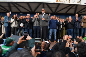 Buenos Aires, Argentina.- In the photos taken on September 11, 2023, the Minister of Economy, Sergio Massa (center), announced in Plaza de Mayo before a crowd of workers that starting next October 1 the new floor of the Tax on Profits will rise to 1,770,000 pesos per month, which will reduce their impact on salaries and pensions, all with semiannual adjustments.