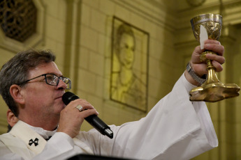 Buenos Aires, Argentina.- In photos taken on September 26, 2023, the Archbishop of Buenos Aires, Monsignor Jorge García Cuerva, celebrated a mass in Plaza Constitución in solidarity with the victims of human trafficking, with the motto "For a society without slaves or excluded". It is a traditional celebration that has been going on for 16 consecutive years and was initially promoted by the then Buenos Aires archbishop Jorge Bergoglio, today Pope Francis.