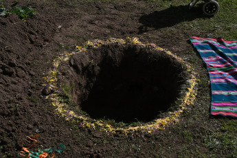 Buenos Aires, Argentina.- In the photos taken on August 31, 2023, members of indigenous peoples celebrate Pachamama on Martin Garcia Island. With offerings, sahumos and sounds of sacred shells, native peoples celebrated Pachamama in this place considered an "environmental jewel" in the middle of the Río de la Plata, with an ancestral ceremony where a mouth was opened in the earth to treat it with food.