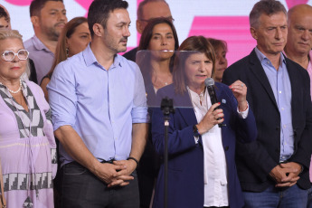 Buenos Aires, Argentina.- In the photos taken on October 22, 2023, the presidential candidate of Together for Change (JxC), Patricia Bullrich (2nd right), gave her first statements in her bunker after the elections this Sunday. Bullrich accused "populism" of having "impoverished the country" and stated that this force will "represent the values of those who voted for us today", after finishing in third place and out of the ballot with only 23.84 % of the votes.