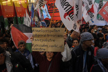 Buenos Aires, Argentina.- In the photos taken on October 19, 2023, Argentines marched in front of the Palestinian Embassy in Buenos Aires, to "repudiate" the Israeli counteroffensive in the Gaza Strip after the multiple attacks carried out on October 7 by the Islamist organization Hamas, and will ask for the "intervention of the international community" in the face of what they consider a "genocide on the Palestinian people."