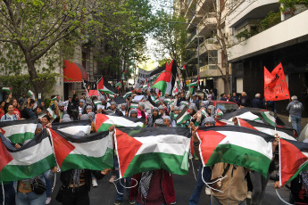 Buenos Aires, Argentina.- In the photos taken on October 19, 2023, Argentines marched in front of the Palestinian Embassy in Buenos Aires, to "repudiate" the Israeli counteroffensive in the Gaza Strip after the multiple attacks carried out on October 7 by the Islamist organization Hamas, and will ask for the "intervention of the international community" in the face of what they consider a "genocide on the Palestinian people."