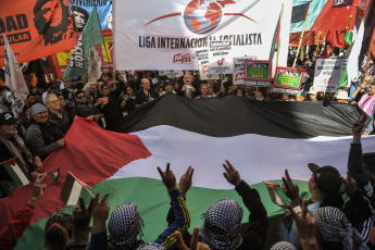 Buenos Aires, Argentina.- In the photos taken on October 19, 2023, Argentines marched in front of the Palestinian Embassy in Buenos Aires, to "repudiate" the Israeli counteroffensive in the Gaza Strip after the multiple attacks carried out on October 7 by the Islamist organization Hamas, and will ask for the "intervention of the international community" in the face of what they consider a "genocide on the Palestinian people."