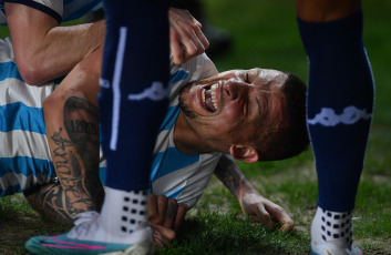 Buenos Aires, Argentina.- In the photos taken on October 24, 2023, Racing faced Boca Juniors in the classic on the tenth date of Zone B of the Professional Football League Cup at the Presidente Perón Stadium. Racing was left with a key victory against Boca 2-1, in its aspirations to qualify for the quarterfinals of the League Cup. With goals from Emiliano Vecchio and Leonardo Sigali, in the last minute of stoppage time, the local team won the Cilindro.