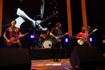 Buenos Aires, Argentina.- In the photos taken on November 15, 2023, Andrés Calamaro during the first of his two performances at the Movistar Arena in Buenos Aires. Calamaro confirmed that he continues to carry the medal of being one of the greatest songwriters of Argentine rock and one of the most prolific creators of hits rooted in the collective musical memory. El Salmón revisited a good part of his classic catalog and paid tribute to Diego Maradona.