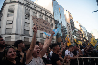 Buenos Aires - In the photo taken on November 19, 2023, militants of La Libertad Avanza (LLA), political party of the new president Javier Milei.